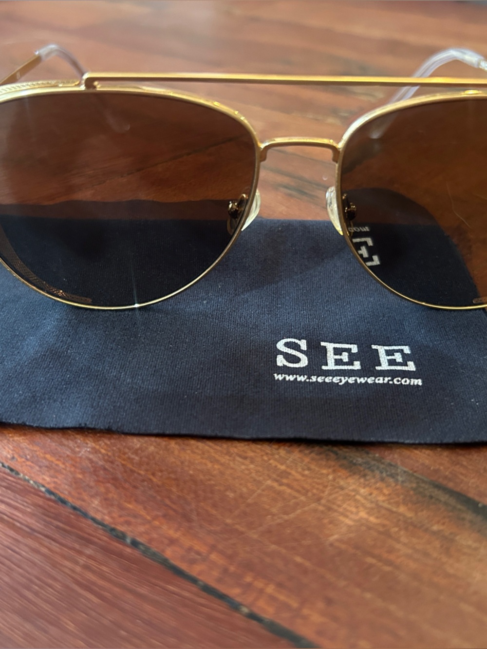 See Eyewear Gold Metal Aviator Sunglasses